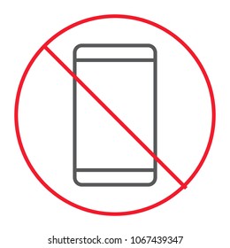 No phone thin line icon, prohibition and forbidden, no smartphone sign vector graphics, a linear pattern on a white background, eps 10.