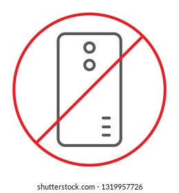 No phone thin line icon, prohibited and ban, no call sign, vector graphics, a linear pattern on a white background, eps 10.