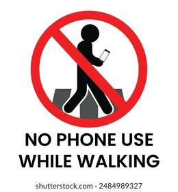 No phone use while walking road sign vector