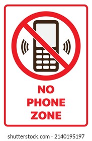 NO PHONE ZONE. Cell Telephone Warning Stop Sign Icon. Push Button Phone Turn Off. Vector Illustration