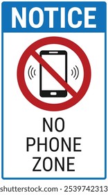 No phone zone notice sign. Vector sign for libraries, theaters or certain work environments