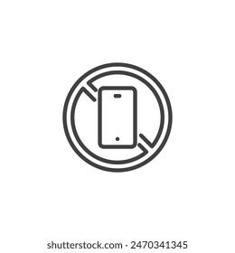 No Phones line icon. linear style sign for mobile concept and web design. Mobile Phone prohibited outline vector icon. Symbol, logo illustration. Vector graphics