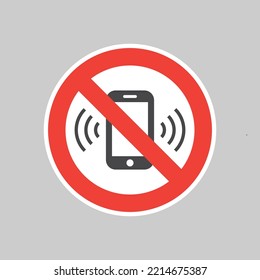 No phones ringing red prohibition sign. No telephones vector restriction sticker.