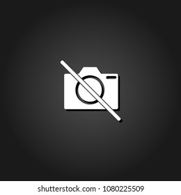 No photo camera icon flat. Simple White pictogram on black background with shadow. Vector illustration symbol