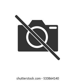 No photo camera icon flat. Illustration isolated on white background. Vector grey sign symbol