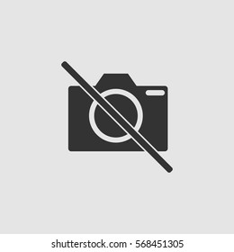No photo camera icon flat. Black pictogram on grey background. Vector illustration symbol