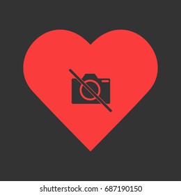 No photo camera icon flat. Simple pictogram on heart background. Vector illustration symbol