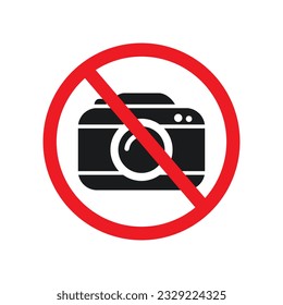 No photo camera sign vetor outline icon. NO Camera Do Not Take Photos Pictures Sign Symbol Vector