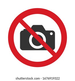 No Photo Camera Vector Sign Icon Isolated On White Background. Digital Photo Camera Symbol. Red Prohibition Sign. Stop Symbol.