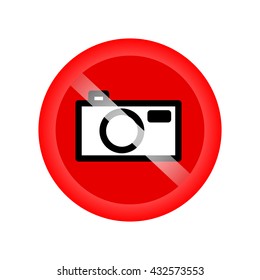 No photo camera vector sign isolated on red background. Red forbidding symbol for making photo. Red icon without camera. Vector illustration