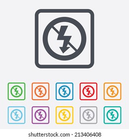 No Photo flash sign icon. Lightning symbol. Round squares buttons with frame. Vector