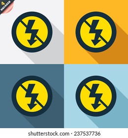 No Photo flash sign icon. Lightning symbol. Four squares. Colored Flat design buttons. Vector