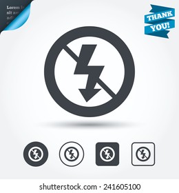 No Photo flash sign icon. Lightning symbol. Circle and square buttons. Flat design set. Thank you ribbon. Vector
