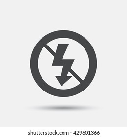 No Photo flash sign icon. Lightning symbol. Flat no photo flash web icon on white background. Vector