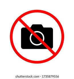 no photo icon. photography camera forbidden symbol with red prohibition sign on white circular plate isolated on white background. vector illustration