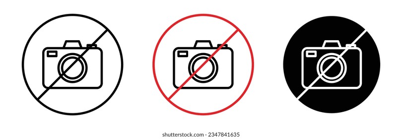 No photo icon set. photography ban sign in red and black color. don't take picture symbol. photo not allowed icons.