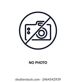 no photo icon. Thin line no photo icon from museum and exhibition collection. Outline vector isolated on white background. Editable no photo symbol can be used web and mobile