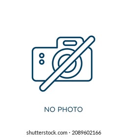 no photo icon. Thin linear no photo outline icon isolated on white background. Line vector no photo sign, symbol for web and mobile