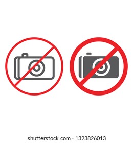 No photo line and glyph icon, prohibited and ban, no camera sign, vector graphics, a linear pattern on a white background, eps 10.