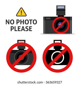 No photo please. Label of no camera vector sign isolated on white.