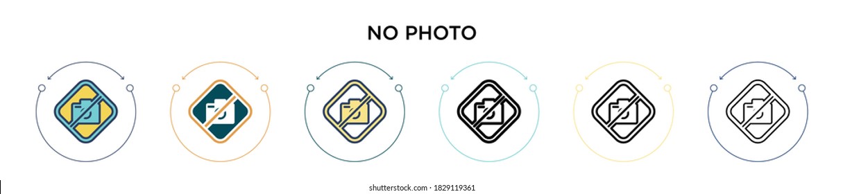 No photo sign icon in filled, thin line, outline and stroke style. Vector illustration of two colored and black no photo sign vector icons designs can be used for mobile, ui, web