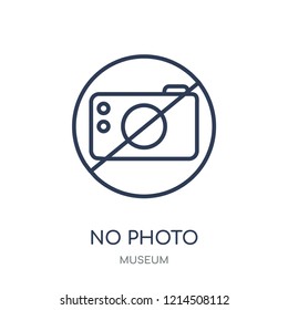 No photo sign icon. No photo sign linear symbol design from Museum collection. Simple outline element vector illustration on white background.