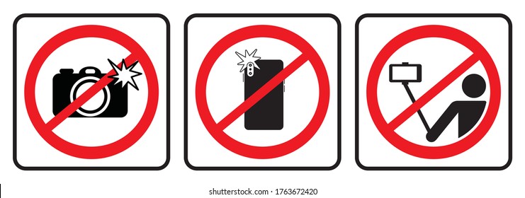 No photo sign and No selfie icon, Don`t take photos & selfies  icons 