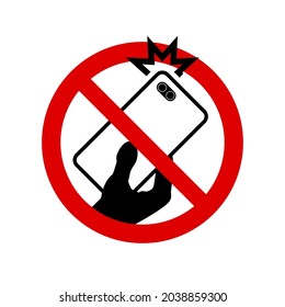 No photo smartphone flash prohibition sign. No symbol, do not sign, circle backslash symbol, nay, prohibited symbol, dont do it symbol isolated on white. Vector illustration.