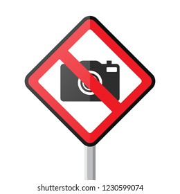 No photo street sign with camera icon crossed out with red line. 