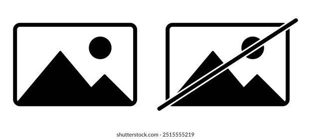 No photo thumbnail graphic element. Not found or available image in the gallery or album. Picture and no picture vector icon set.