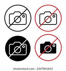 No photo vector icon set. photography ban sign. don't take picture symbol in red and black color. photo not allowed symbol.