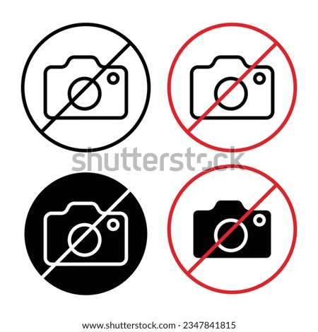No photo vector icon set. photography ban sign. don't take picture symbol in red and black color. photo not allowed symbol.