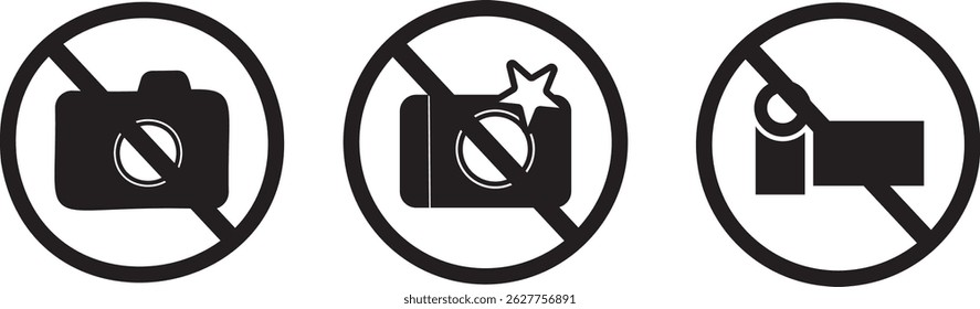 No photography allowed. prohibition sign in red color, No cameras allowed signs. Camera Prohibited Zone Vector symbol,
