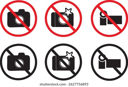 No photography allowed. prohibition sign in red color, No cameras allowed signs. Camera Prohibited Zone Vector symbol,
