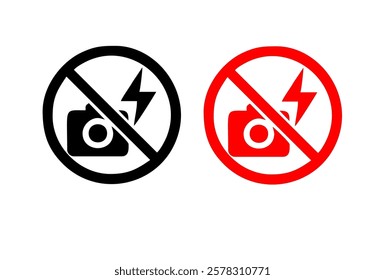 No photography, No camera and mobile phone sign, Prohibition symbol sticker for area places, Isolated on white background, Flat design vector illustration