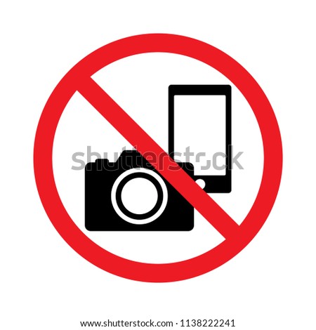 No photography, No camera and mobile phone sign, Prohibition symbol sticker for area places, Isolated on white background, Flat design vector illustration
