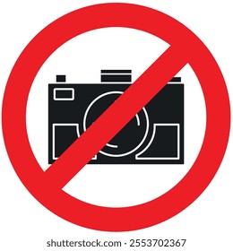 No photography or photography prohibited icon with a red circle and a camera isolated on a white background