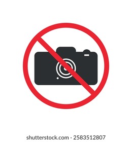 no photography sign vector, prohibited camera icon, do not take pictures symbol, red circle no camera allowed, restricted photo-taking symbol for public areas