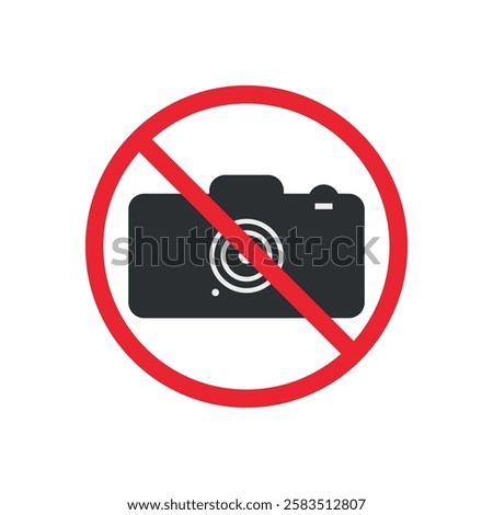 no photography sign vector, prohibited camera icon, do not take pictures symbol, red circle no camera allowed, restricted photo-taking symbol for public areas