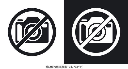 No photography sign, vector. Two-tone version on black and white background