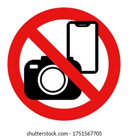 No photography, smartphone, mobile nor camera allowed. Restricted sign vector illustration. 