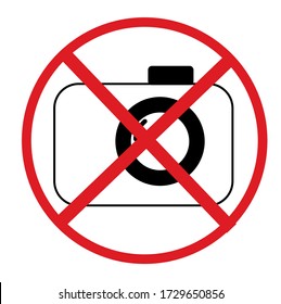 No photography vector illustrations sign with red circle and crossing out digital camera. Forbidden to take photographs.