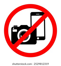 No photography video prohibited forbidden area sign,  No photo no video recording set silhouette icon, camera icon, No recording or taking pictures sign, Prohibiting the use of cameras or phones. 