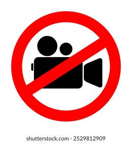 No photography video prohibited forbidden area sign,  No photo no video recording set silhouette icon, camera icon, No recording or taking pictures sign, Prohibiting the use of cameras or phones.