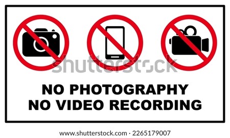 no photography video prohibited forbidden area sign printable symbol set silhouette icon camera design Stock photo © 