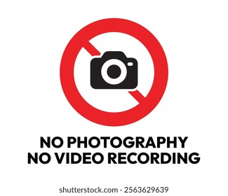 No Photography, No Video Recording Sign with Clear Prohibition Symbols, Essential for Privacy and Security Compliance, High-Quality Vector Stock Image