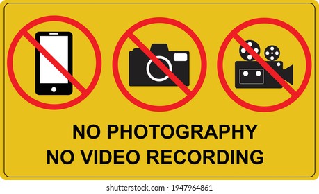 no photography and no video recording signboard. flat style. 