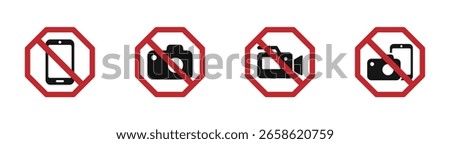 No photos allowed icons. No camera or phone photography icon