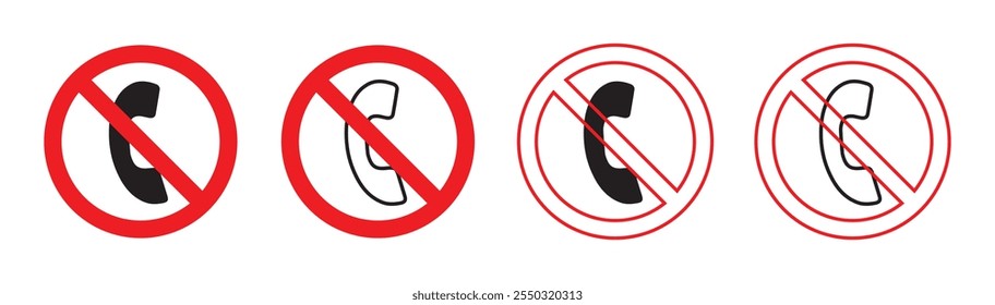 No photos and no phones forbidden sign. No mobile phone sign vector design. No phone icon set. Turn off phone icon set. Vector illustration