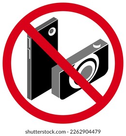 No Photos or Shooting Video on Phone, red prohibited sign, please do not use mobile phone or camera